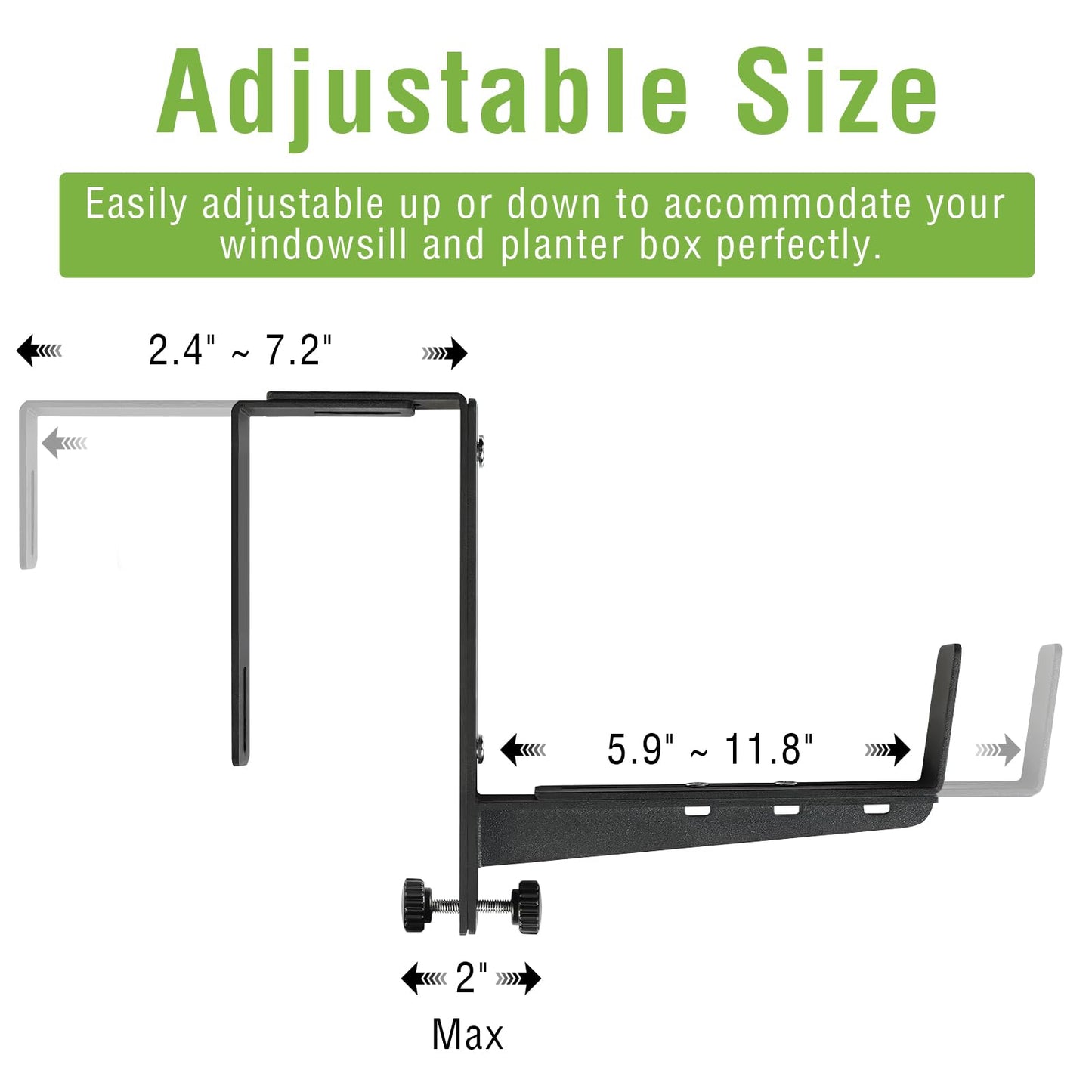 NouraVita Window Box Brackets, Adjustable Hanging Railing Planter Box Brackets, Heavy Duty Wall Mount Iron Flower Box Holder for Outdoor Windowsill, Balcony, Garden, and Fence (4 Pack)