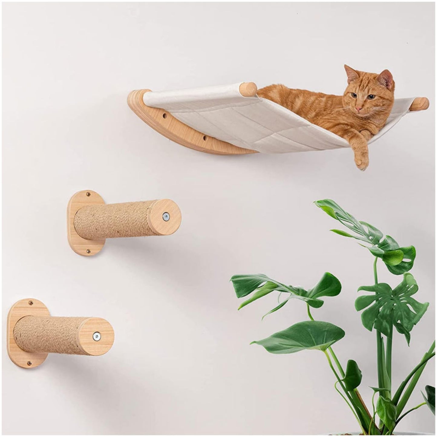 Cat Hammock Wall Mounted Cat Shelf with Two Steps - Cat Wall Shelves and Perches for Sleeping, Playing, Climbing Cat Bed & Furniture for Large Cats or Kitty Wall Cat Bed