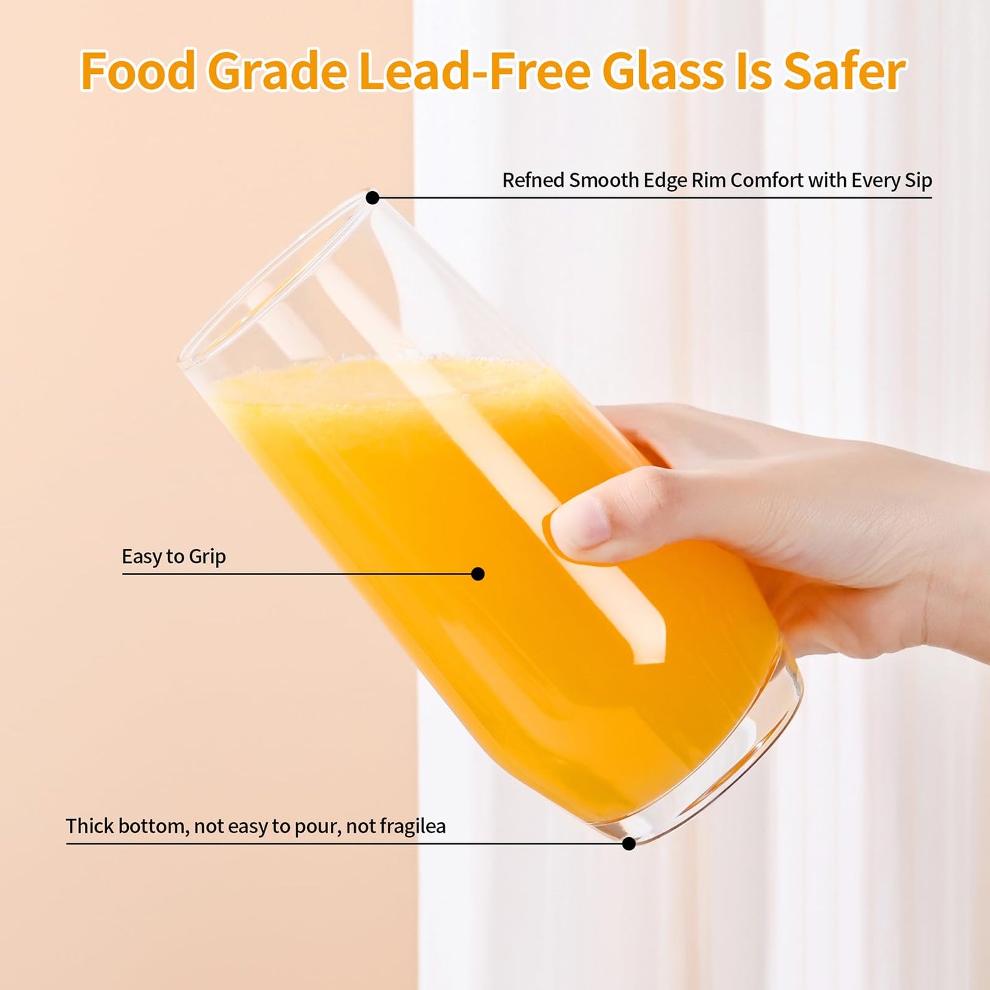 ZMOWIPDL Drinking Glasses Set of 8,Clear 13oz & 18oz Crystal Glass Cups,Drinkware Glassware,Highball Water Tumbler,Short Stemless Wine Glasses,for Beer,Cocktail,Whiskey,Juice and Various Mixed Drinks