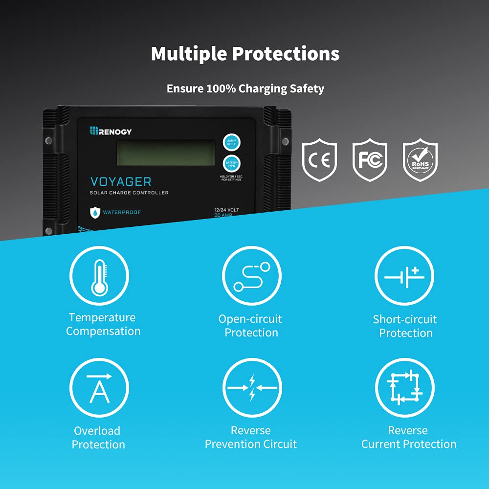 Renogy New Edition Voyager PWM Waterproof Solar Charge Controller (20A)
