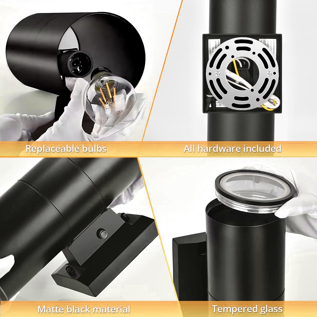 HCIDNLI Outdoor Lights Wall Mount, Modern Cylinder Exterior Wall Light Fixtures, Matte Black up and Down Porch Lights Waterproof Wall Sconce Outside Lights for House 4 Pack