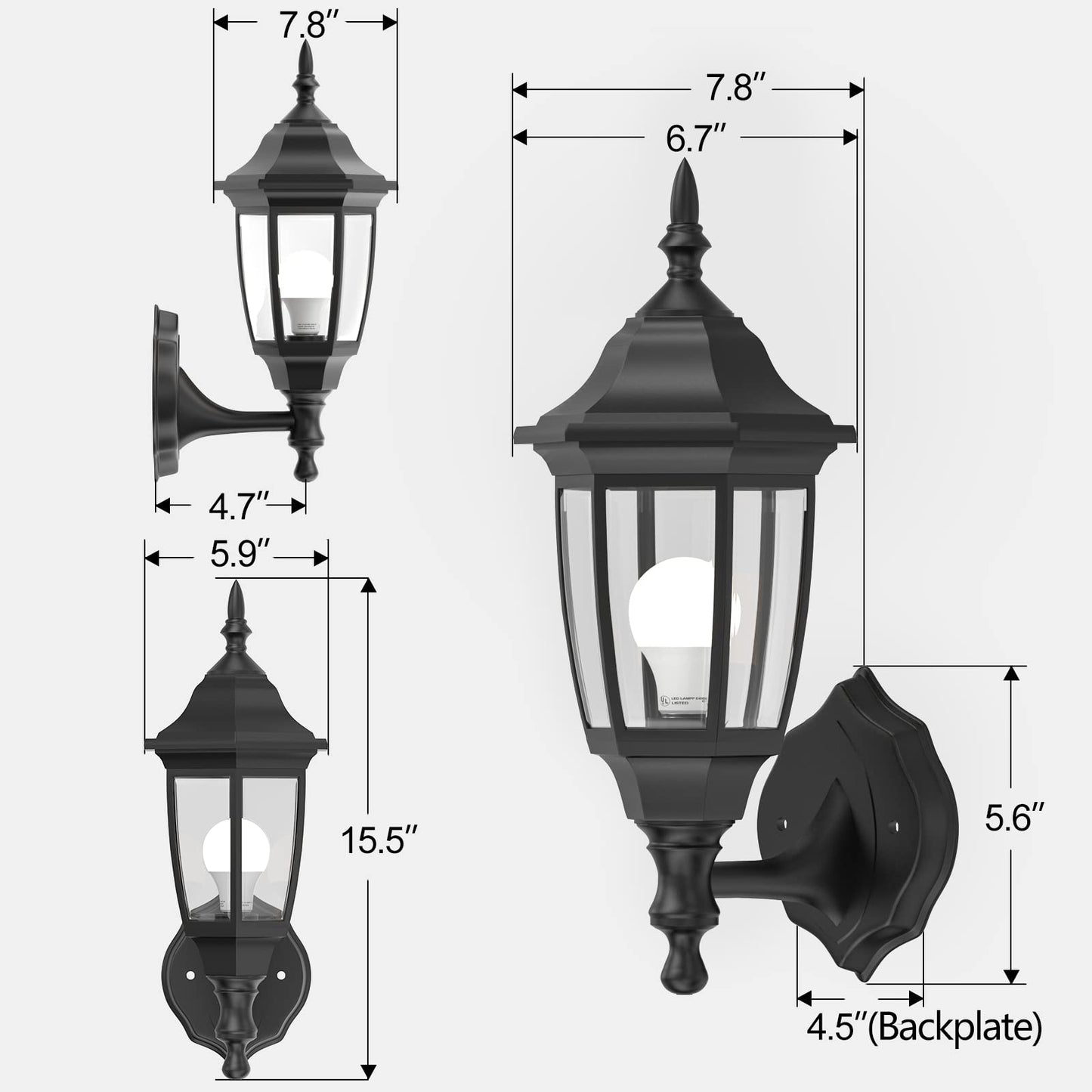 EMART Outdoor Porch Light, Exterior Wall Mount Lantern Fixtures, Anti-Corrosion Waterproof Plastic Material, E26 Socket Lamp for House, Garage, Outside, Backyard, Black, 2 Pack (Bulb Included)