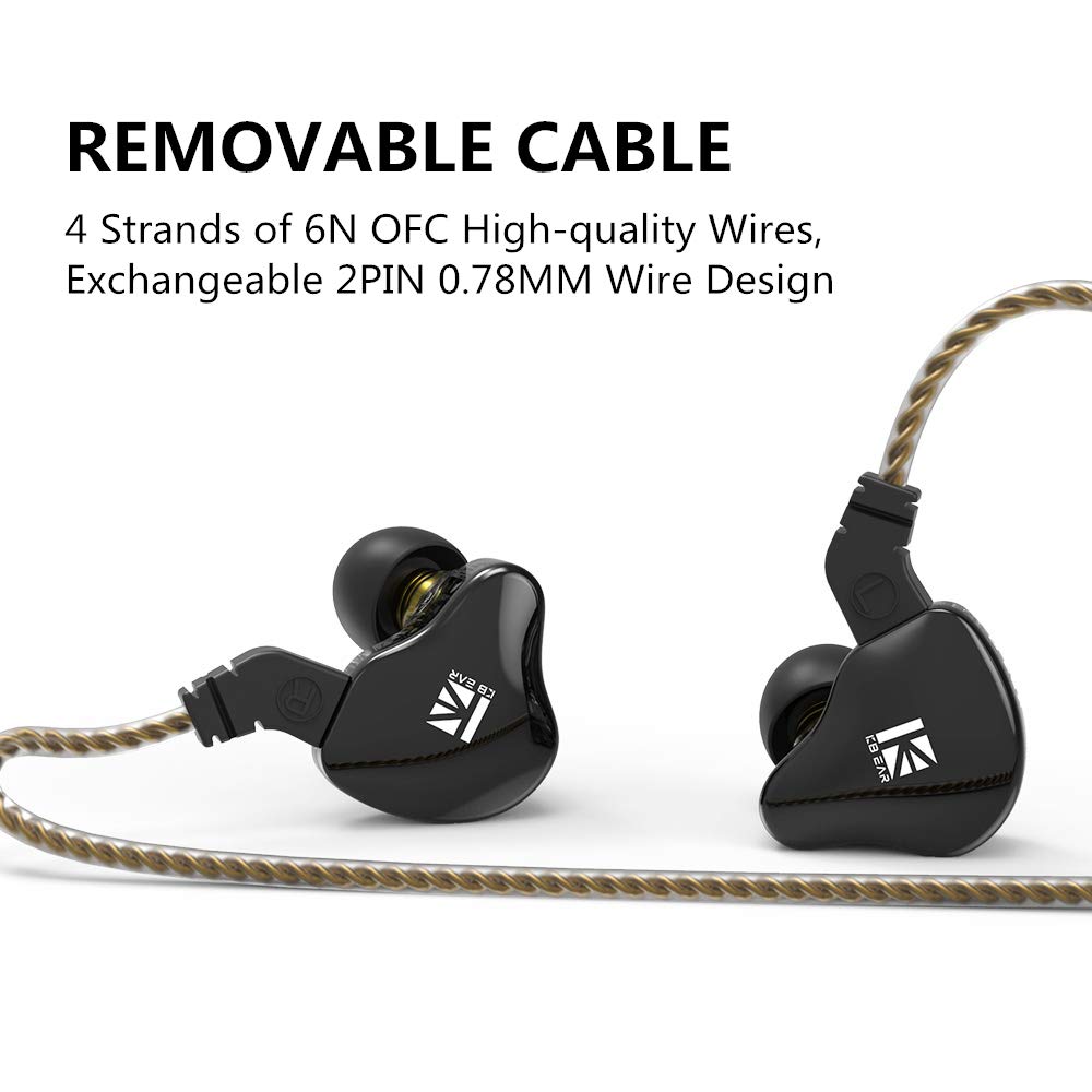 KBEAR KS2 IEM, in Ear Monitor Headphones Hybrid 1BA 1DD Wired Earbuds Stereo Bass HiFi IEM Earphone Noise Cancelling High Resolution with Detachable Cable for Running Gaming (USBC with Mic, Black)