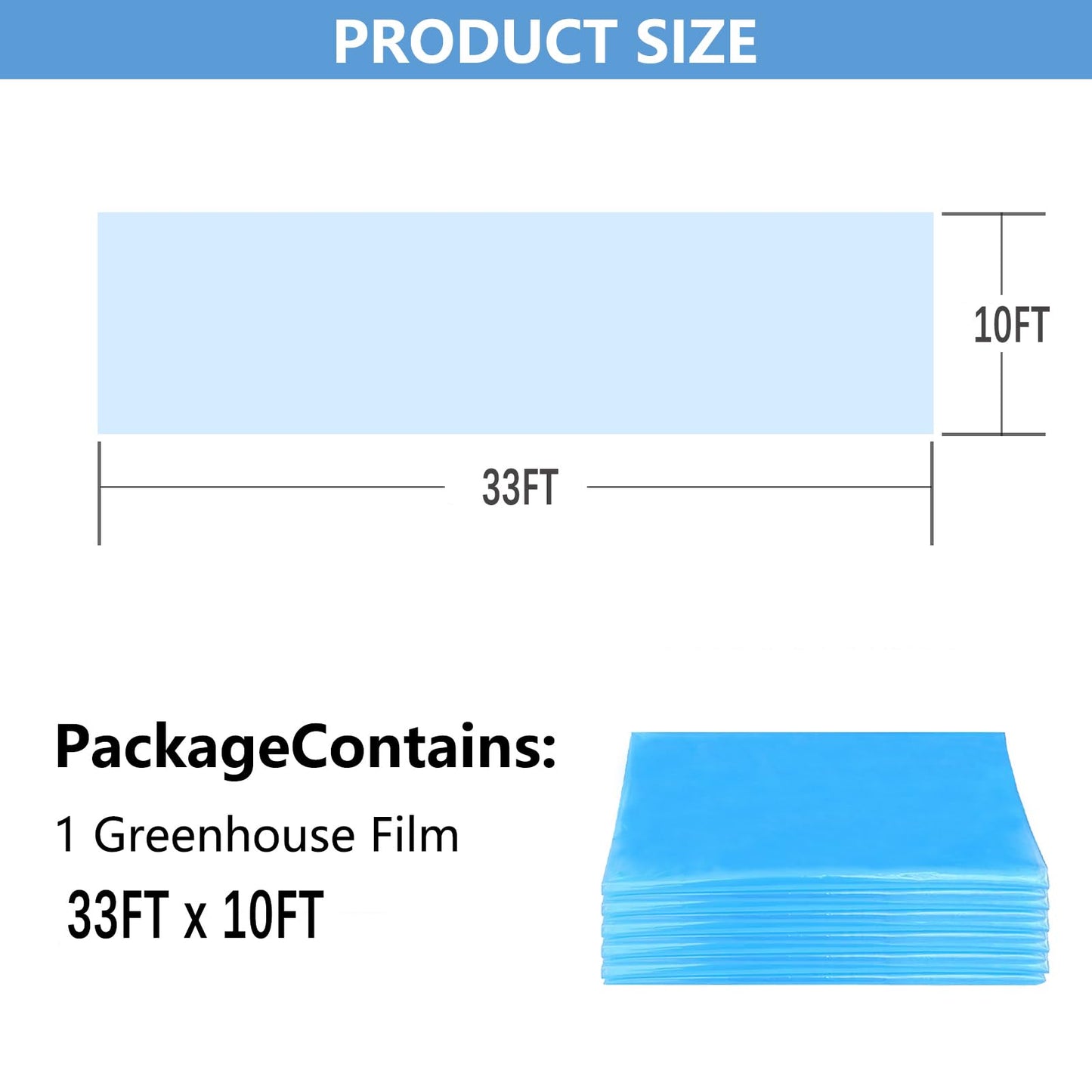Clear Greenhouse Film Plastic Sheeting, 10 x 33 FT 6 Mil High Strength Polyolefin Greenhouse Plastic Covers, Clear and Dustproof Plastic Sheeting for Outdoors Like Farm, Agriculture