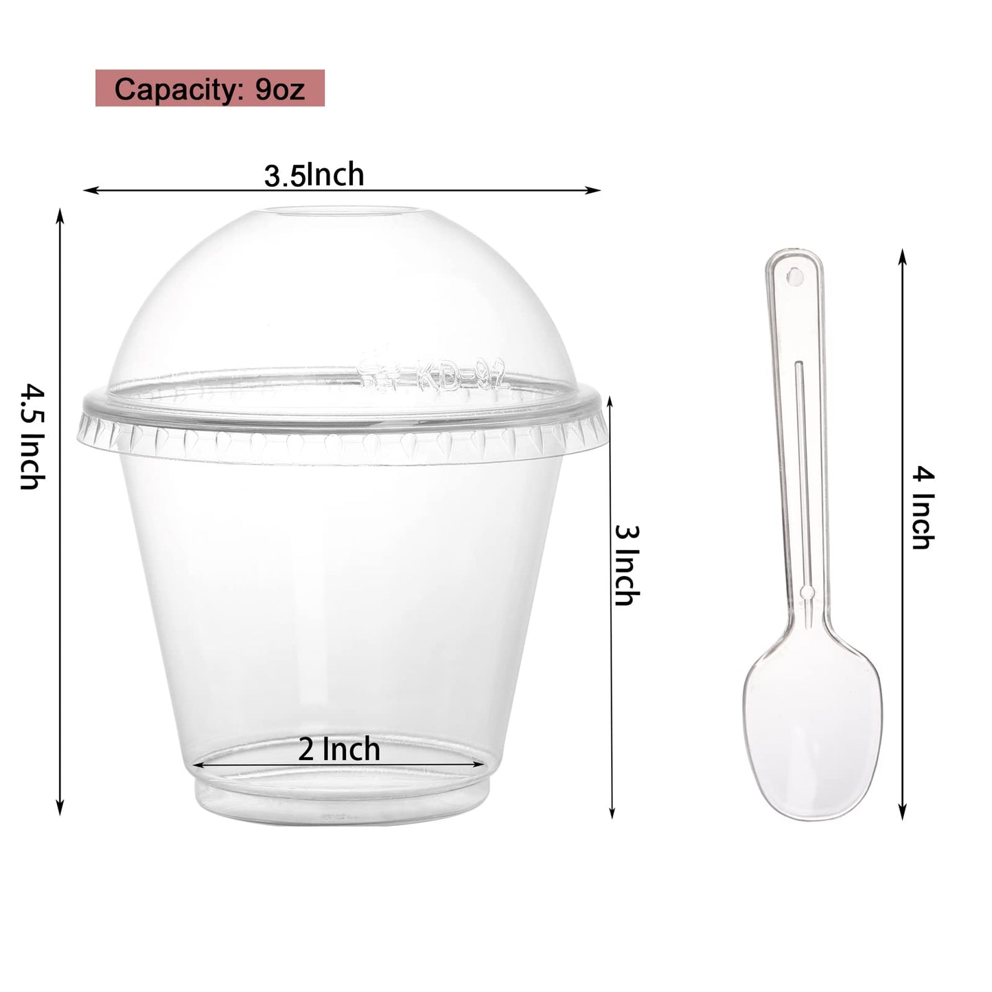 Coloch 100 Pack 9Oz Clear Dessert Plastic Cup with Dome Lid and Spoon, Disposable Crystal Parfait Cup, Fruit Container for Fruit, Puddings, Dessert, Cold Drinks, Ice Cream