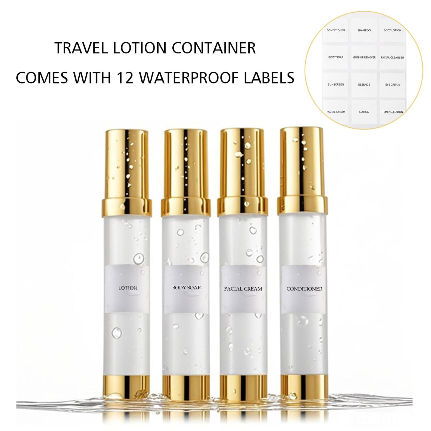 Golden Airless Pump Bottle Travel Set with Box - Refillable Empty Cosmetic Bottles for Liquids Such as Hand Soap, Toner, Foundation, Hair Oil, Lotion and Cream, Golden, 30 ML, Casual