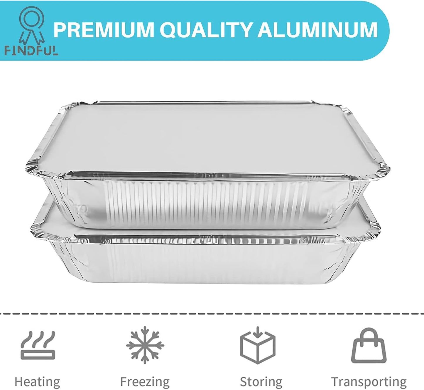Findful Aluminum Pans with Lids (100-Pack, 8.5"×6") 2.25 LB Capacity Foil Food Containers with Lids - Disposable Tin Foil Pans - for Baking, Meal Prep and Freezer, Takeout (100)
