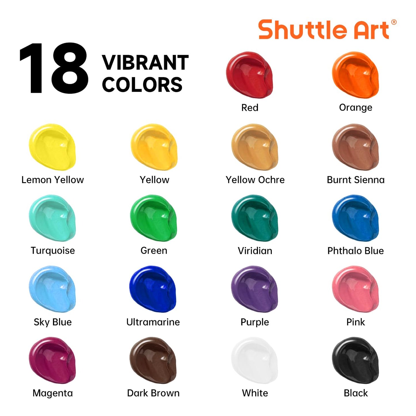 Shuttle Art Acrylic Paint, 18 Colors Acrylic Paint Pouches (120ml/4.06oz), Artist Grade Acrylic Paint Set, Rich Pigments, Non-Toxic for Artists, Beginners and Kids on Rocks Crafts Canvas Wood Ceramic