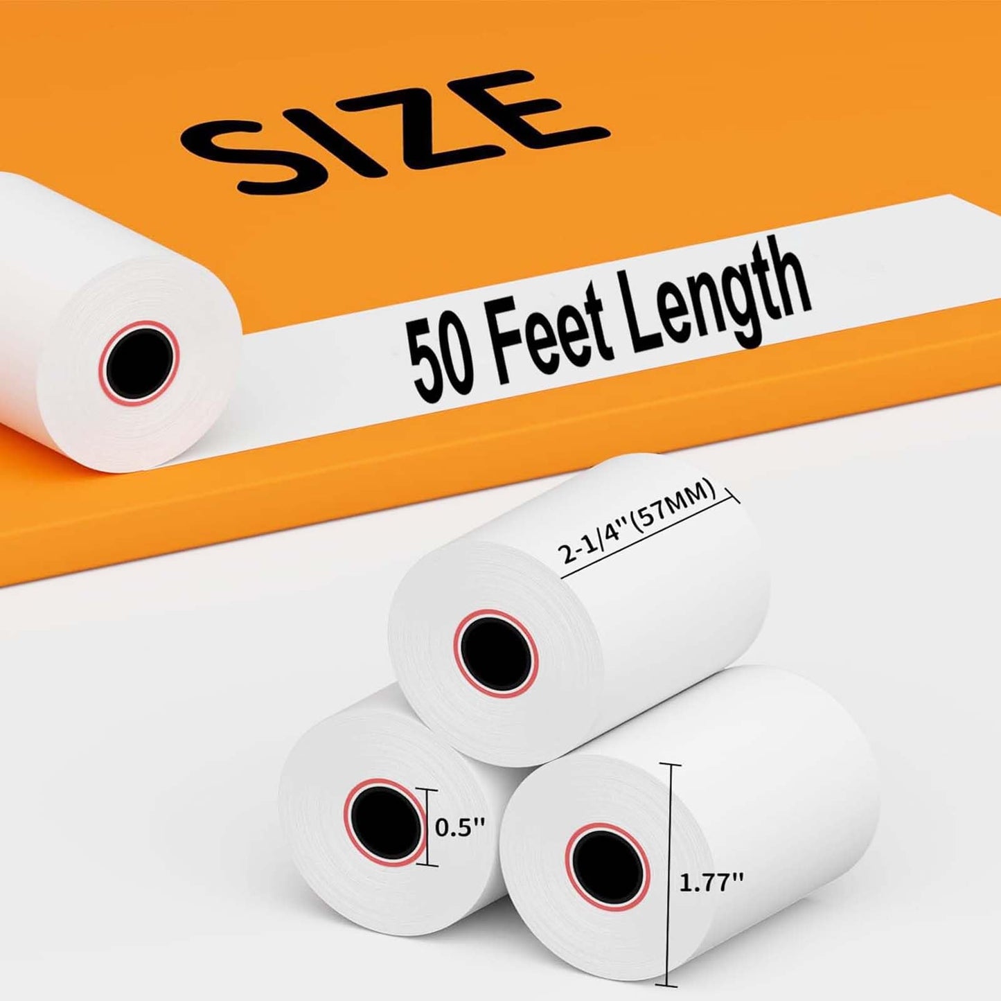 100 Rolls 2 1/4" x 50' Thermal Paper Receipt Rolls, 2.25in x 50ft Cash Register POS Paper fits All Credit Card Terminals, 58mm Thermal Receipt Paper