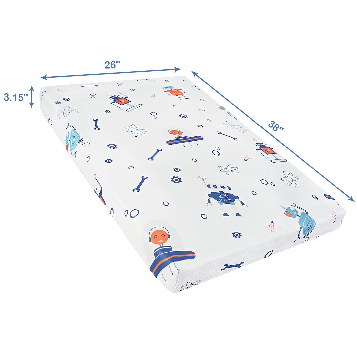 Viviland Mattress, 38" X 26" Pack N Play Mattress Premium Soft Foam Portable for Pack and Play Topper, Breathable, Comfortable and Stable, Robot Printed Mini Pad
