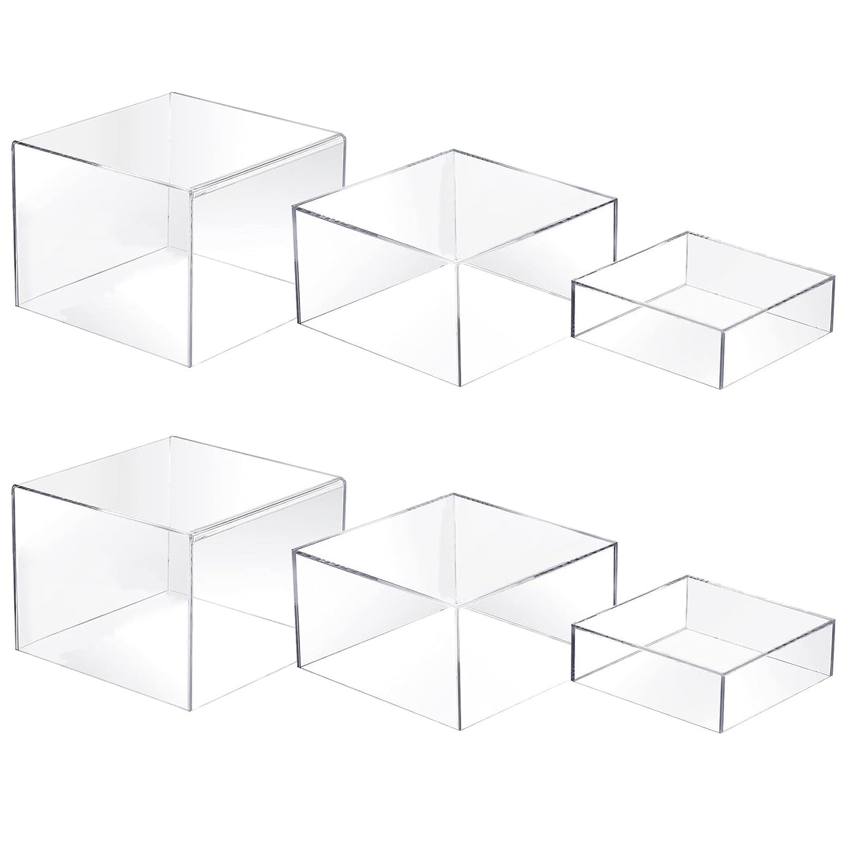 Voittozege 6 Pcs Clear Buffet Risers, 6'' 7'' 8'' Acrylic Cube Nesting Table Risers, Display Stand Box with Hollow Bottoms for Jewelry, Candy, Collectibles Food Display Risers