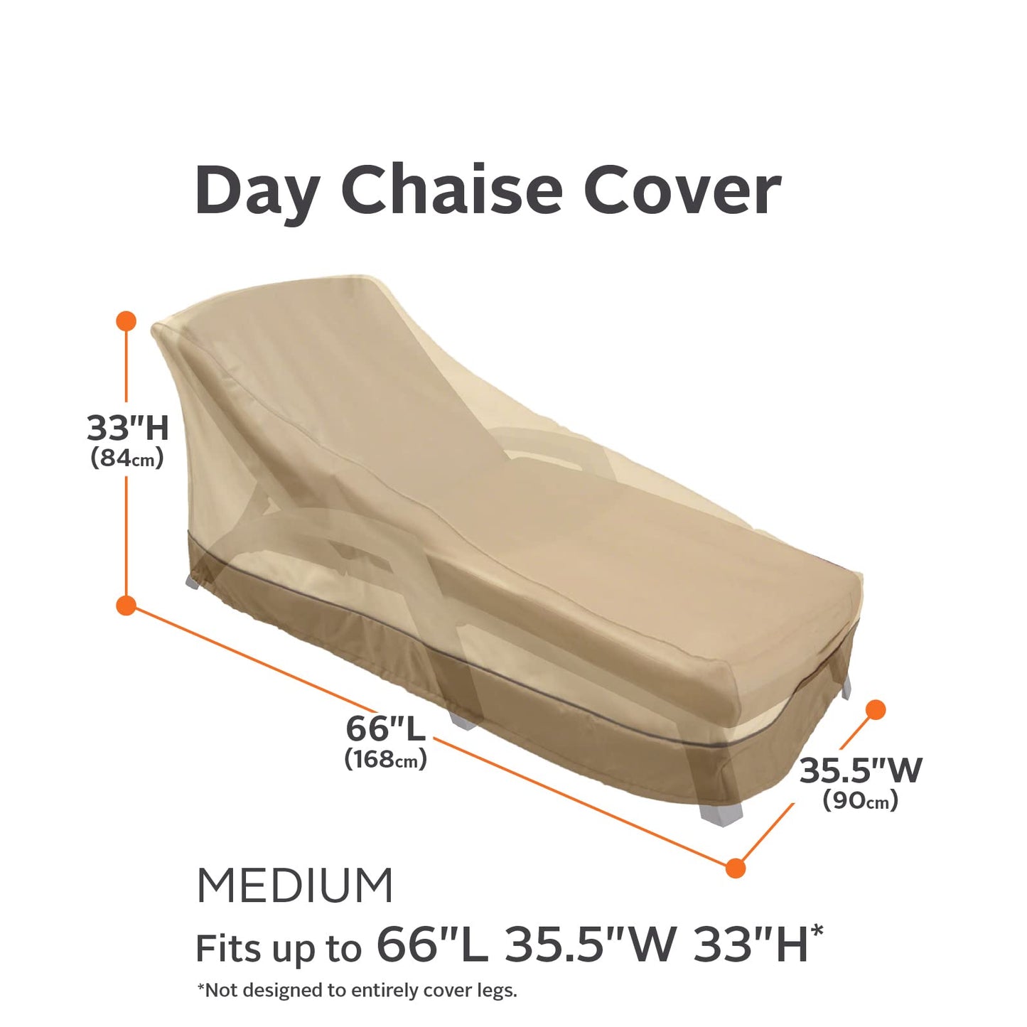 Classic Accessories Veranda Day Chaise Cover, Pebble for Wider Chaises Up to 66 Inches Long, 33.5 Inches Wide, 33 Inches High, 70962