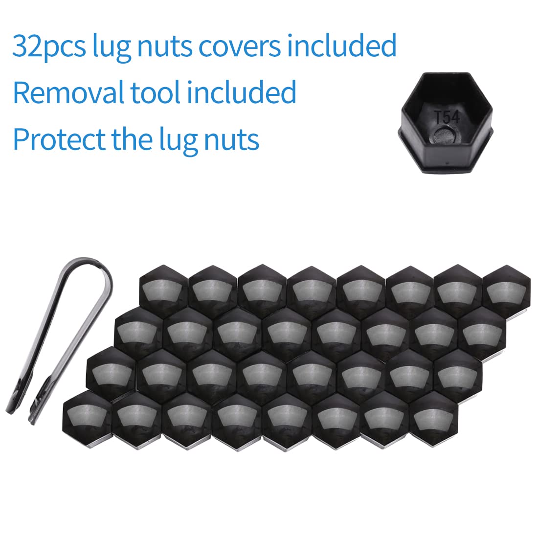 M14x1.5 Black 2'' Tall 32 Pack Lug Nuts - 14mmx1.5 Acorn Aftermarket Wheel Lug Nut Fit for Chevy Silverado 1500 2500, GMC, Ford, Ram