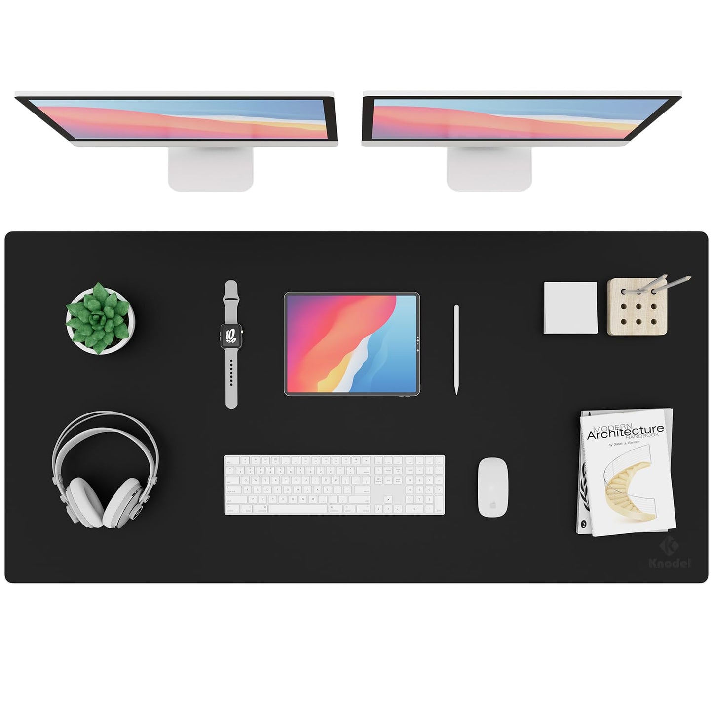 K KNODEL Large Office Leather Desk Mat, Mouse and Keyboard Pad, Computer and Laptop Mat, Desktop Protector and Cover, Writing Pad and Blotter (47.2"x23.6", Black)