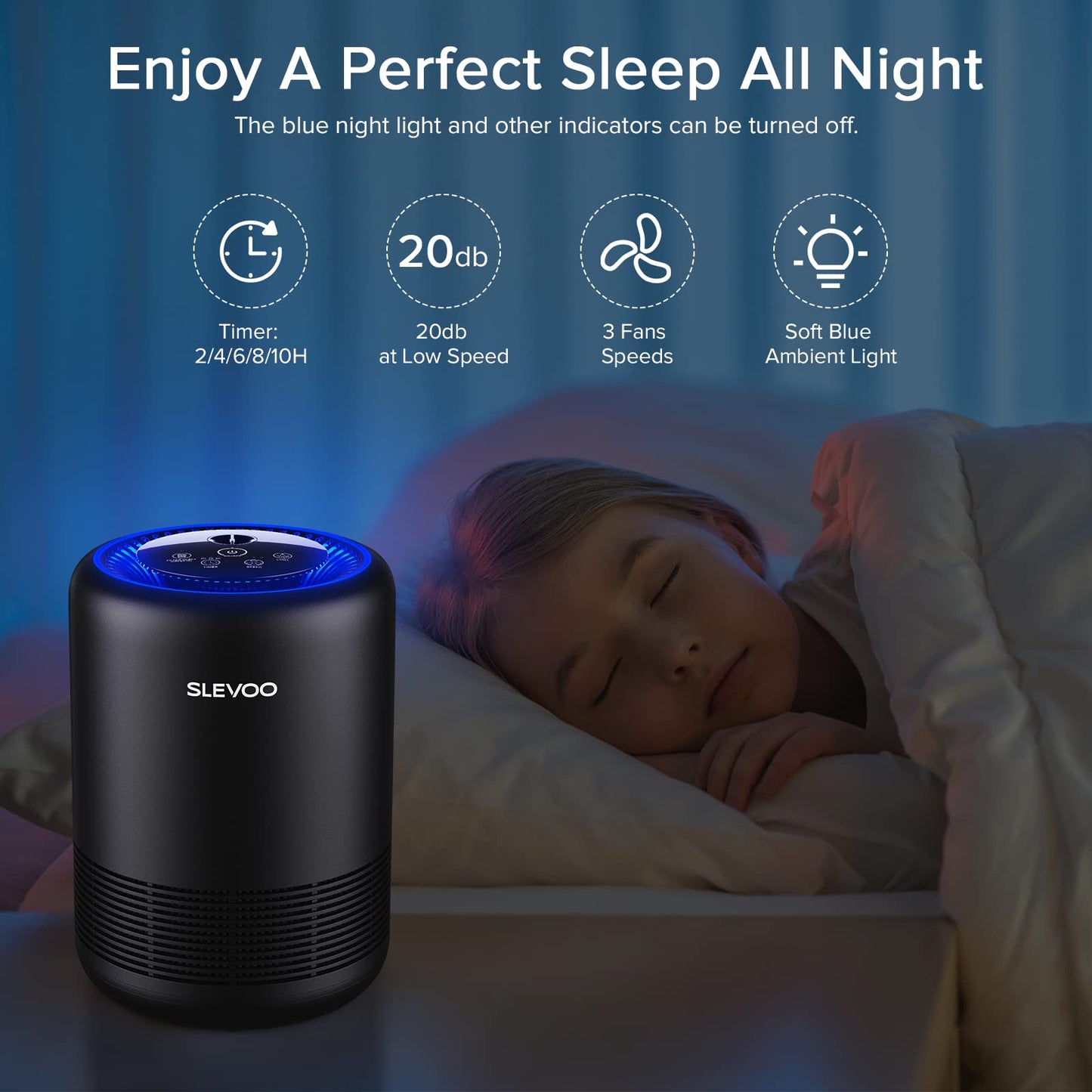 Air Purifiers for Bedroom Pets Smokers in Home, H13 True HEPA Filter Air Cleaner with Fragrance Sponge, Night Light, Timer, Effectively Clean 99.97% Smoke, Pet Dander, Airborne Particles, BS-01 Black