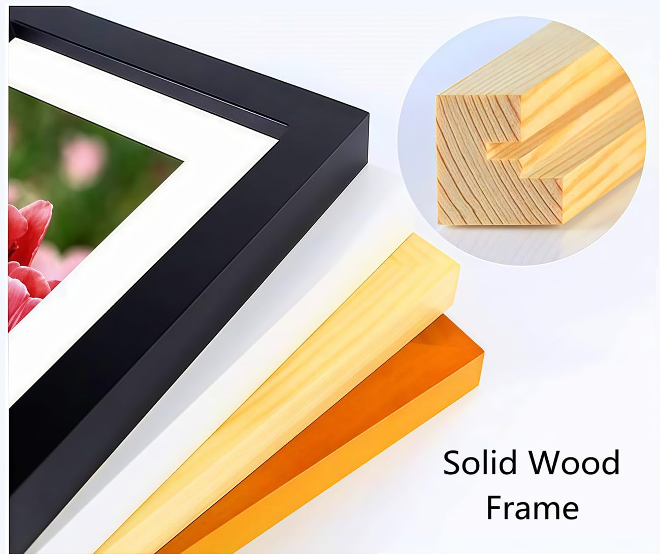NIHO-JIUMA Wood Photo Frame, Fits 20 X 20 in / 50 X 50 cm Diamond Painting or Oil Paintings Photos, Pine Wood Picture Frames & Plexiglass (2-piece set, Black, With Mat)
