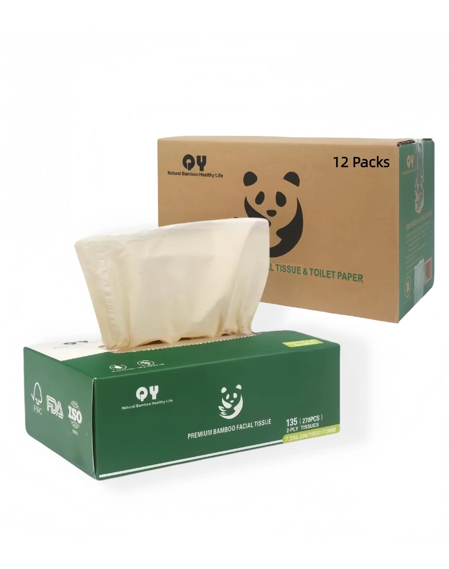 Premium Bamboo Facial Tissues Box - 12 Packs, Ultra Soft, Natural Unbleached, Tree-Free & Eco-Friendly,135 Tissues per Box (1620 Total Tissues)