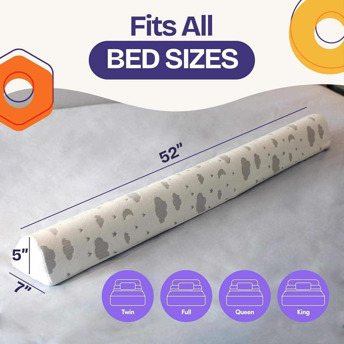 ComfyBumpy Bed Bumper for Toddlers 52" x 5" – Foam Rail Guard with Non-Slip Stability | Safer & More Secure Convex Design | Fits Twin, Full, Queen & King Mattresses