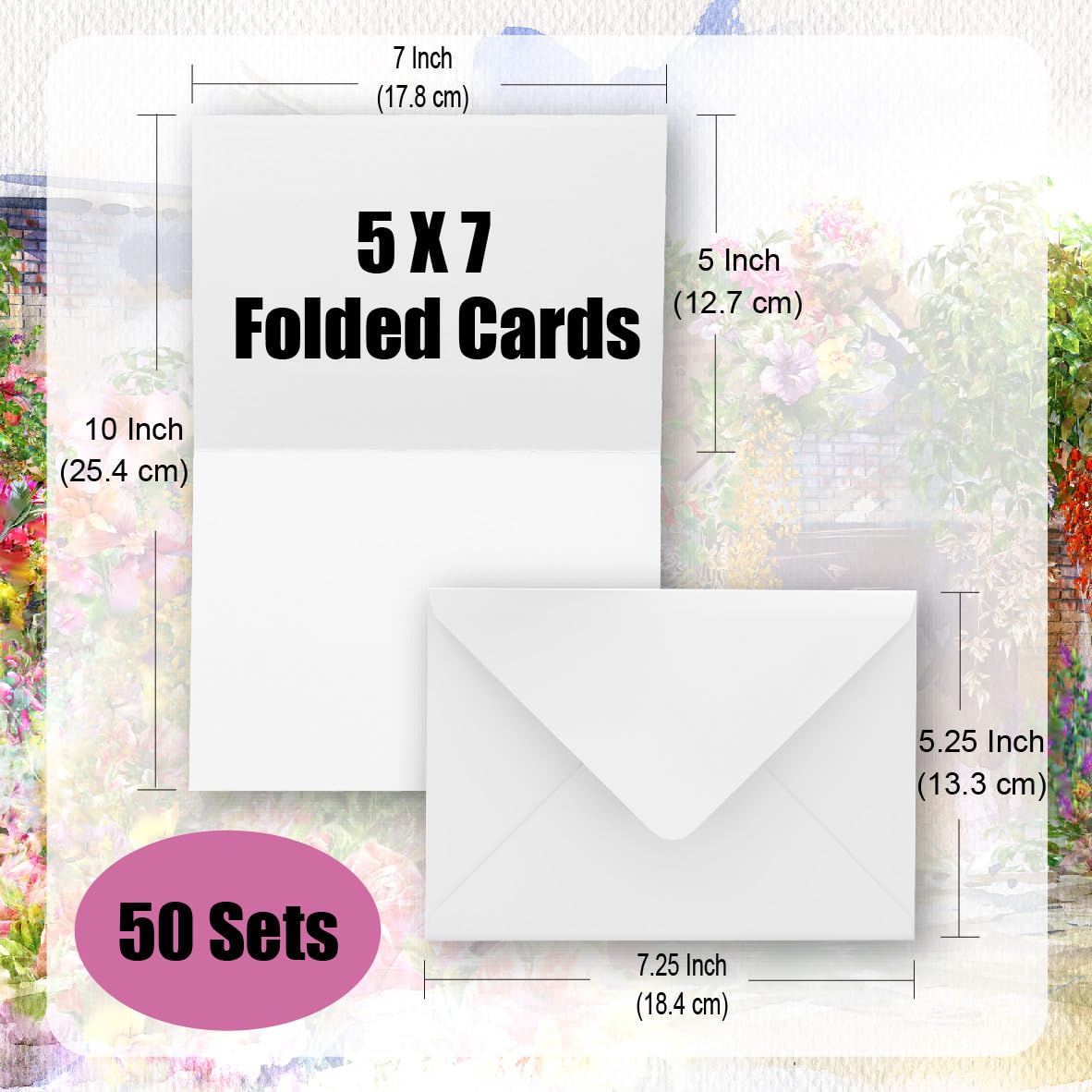 50 Pack 5x7 Inch Blank Watercolor Cards With Envelopes - 140lb Heavyweight 100% Cotton, Foldable for Painting or Card Making