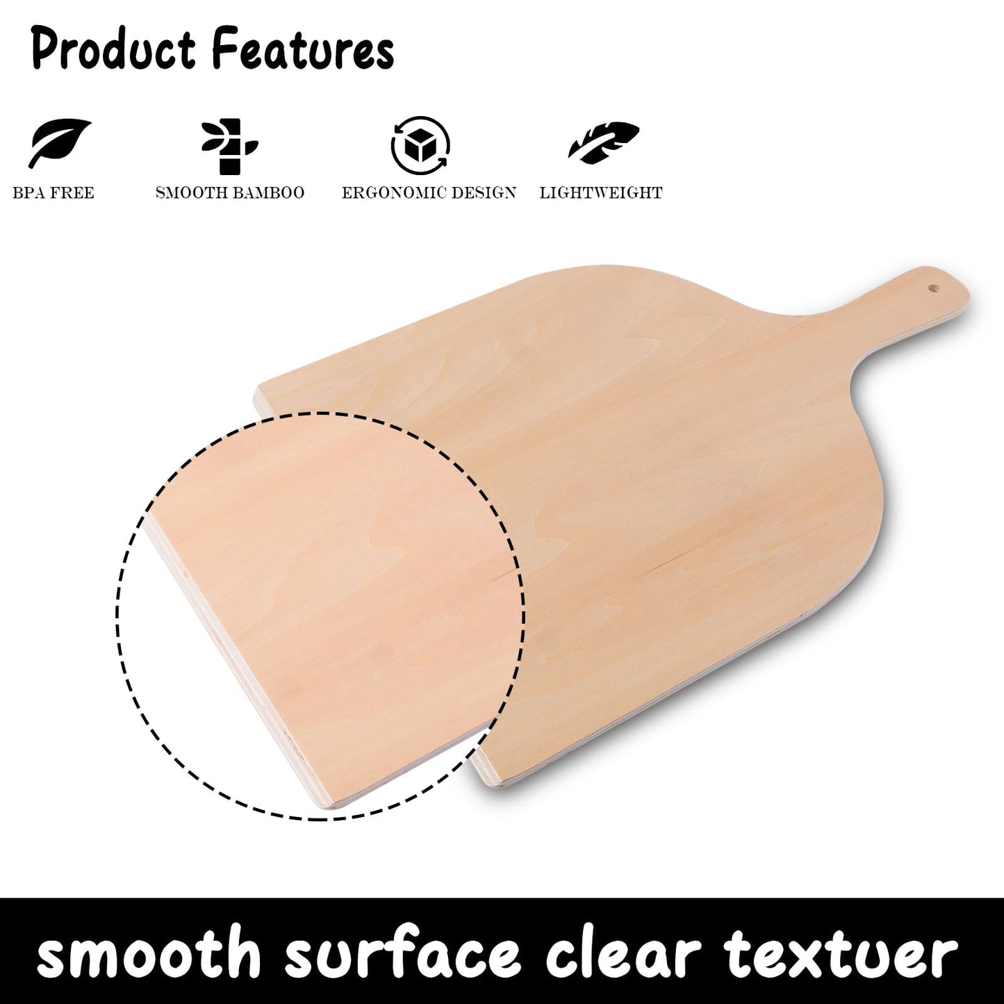 4 Pcs Wood Pizza Peel Wooden Paddle Natural Board with Handle Spatula Cutting for Restaurant Baking Homemade and Bread Fruit Vegetables Cheese