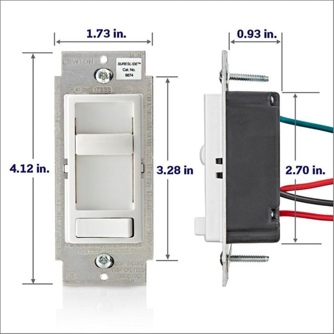 Leviton 2-Pack SureSlide Dimmer Switch for Dimmable LED, Halogen and Incandescent Bulbs, 6674-2PK, White