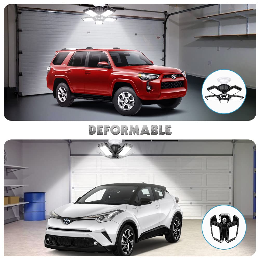 LED Garage Lights 2 Pack, Ceiling LED Shop Light 160W 16000LM 6500K Screw in Led Light with 5+1 Deformable Panels, Bright Led Lighting for Garage Workshop Basement Support E26/E27 Socket