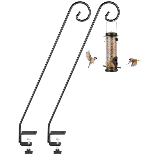 MIXXIDEA Heavy Duty Deck Rail Pole Deck Hook, Extensible and Adjustable Deck Hook for Hanging Bird Feeder, Plants, Suet Baskets,Wind Chimes,Lanterns (28in Long Curled Hook-2 Pack)