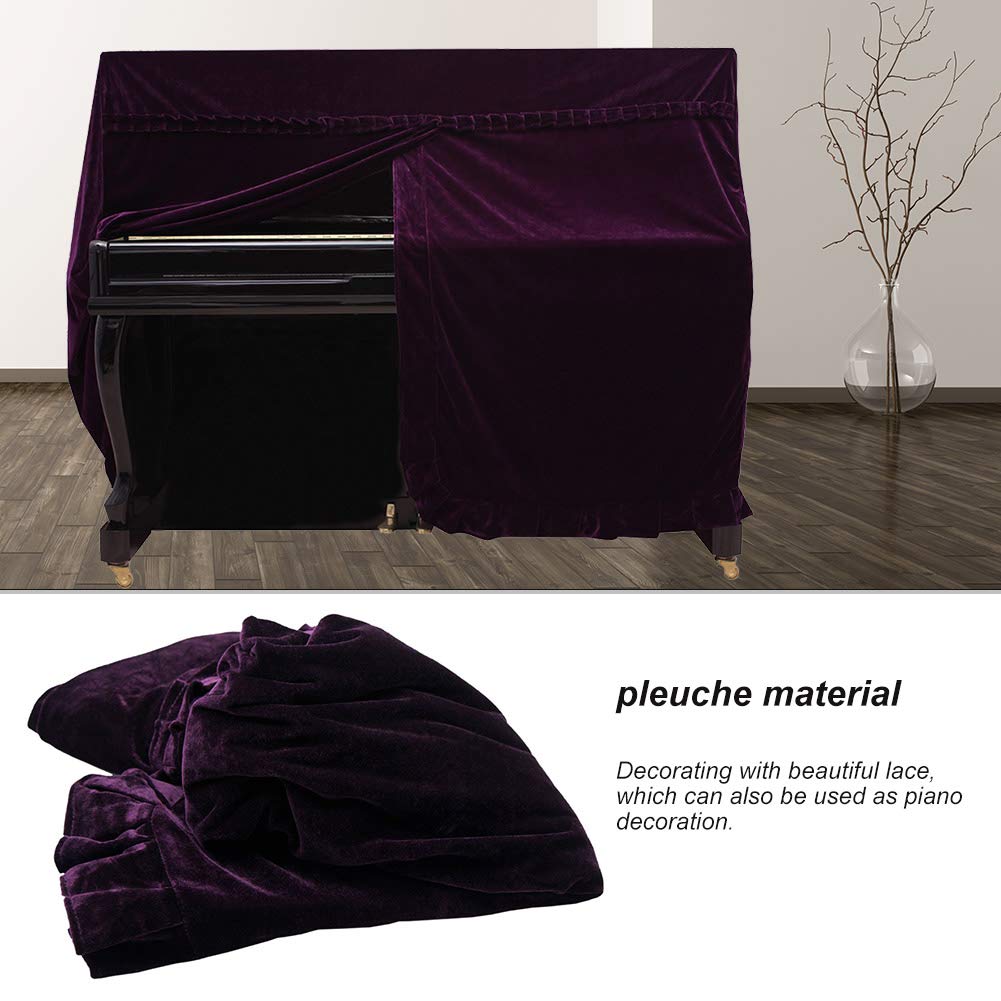Upright Piano Dust Cover, Decoration Pleuche Cover Accessories for Upright Piano Instruments(Purple)