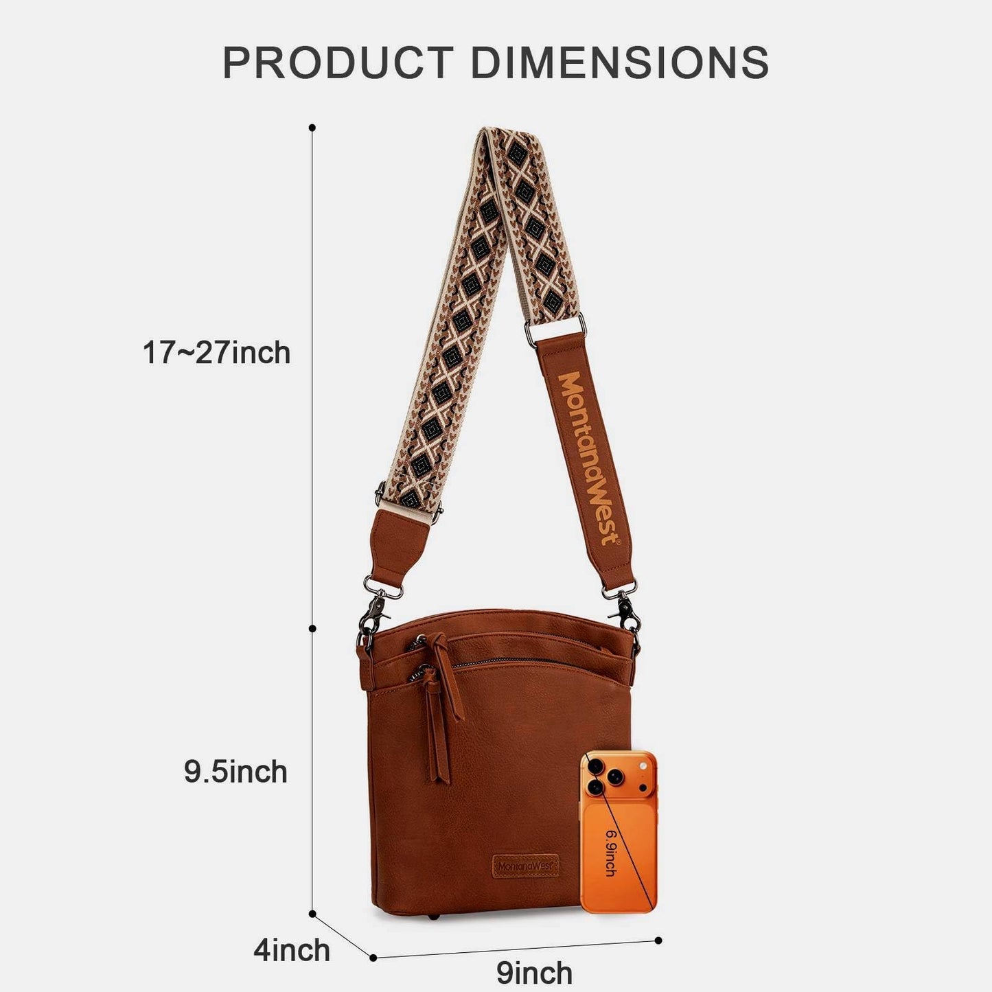 Montana West Multi Zip Pocket Large Crossbody Bag With Guitar Strap MWC-185DBR