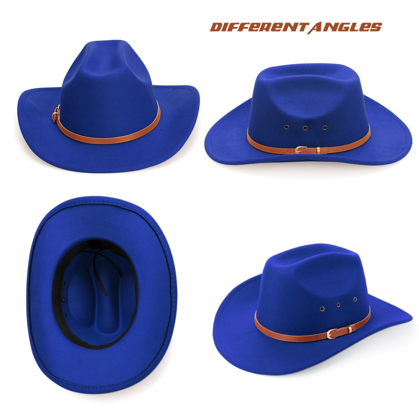 DRESHOW Cowboy Hat for Women and Men Western Felt Cowboy Cowgirl Hat Wide Brim Belt Buckle Retro Fedora Hats Unisex Caps