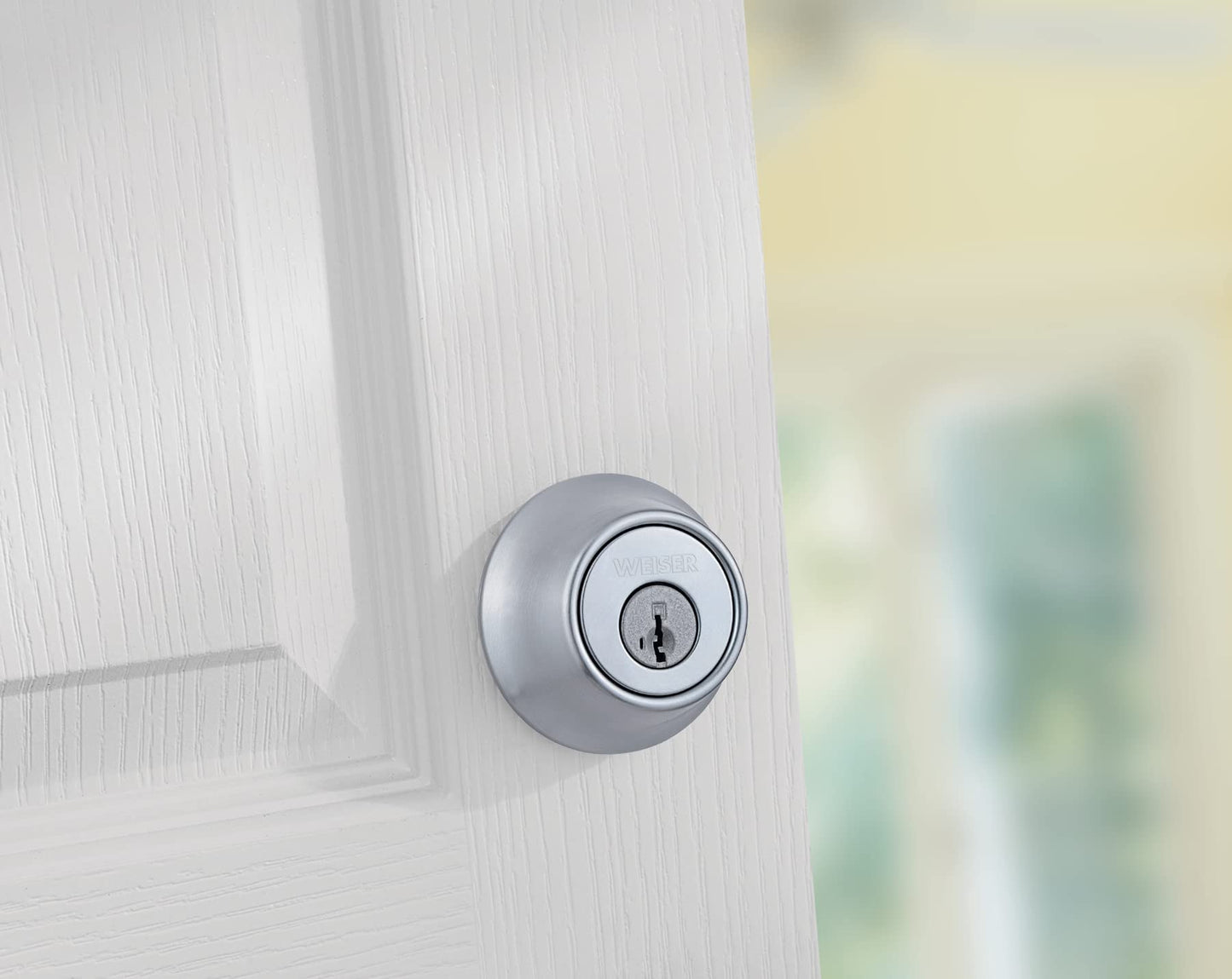 Weiser Elements Satin Chrome Round Deadbolt Lock, ANSI/BHMA Grade 3 Certified Front Door Lock, Kick Proof, Bump Proof & Anti-theft Exterior Door Lock with Key, Traditional Door Locks for Entry Door