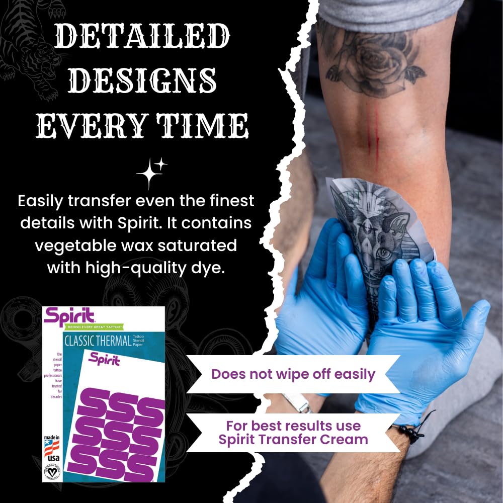 Spirit® Classic Thermal Tattoo Transfer Paper 8.5" X 11" - 100 Sheets, Tattooing Stencil Paper, Proudly made in the USA