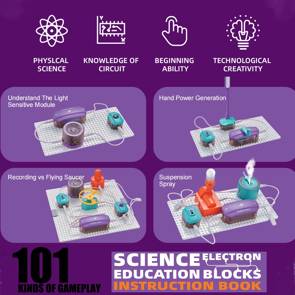 Circuit Board for Kids with 101 Experiments Learning Electricity, 45 PCS Circuit Blocks Board, DIY Electronics Exploration Kit, Physics Science Circuits Toy, STEM Projects Educational Toy for Children