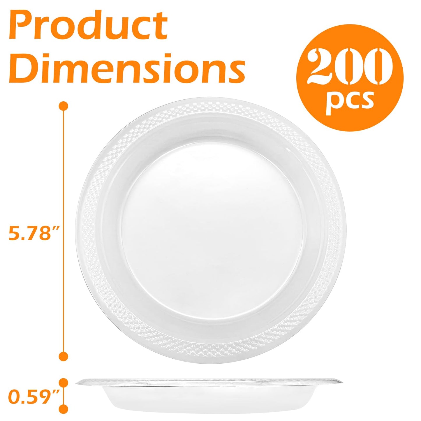 GGYKJSK 200-Pack 6-Inch Clear Plastic Dessert Plates Disposable - Small Appetizer Desert Plates for Wedding, Party, Cake Serving - BPA-Free Disposable Plates Bulk