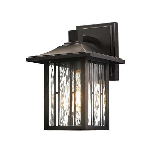 OUPAVOCS Modern Outdoor Wall Lights, Exterior Porch Lights Fixture Wall Mount, Waterproof Outside Wall Sconce with Water Ripple Glass, Oil Rubbed Bronze Patio Wall Lantern for Garage, House, 1 Pack