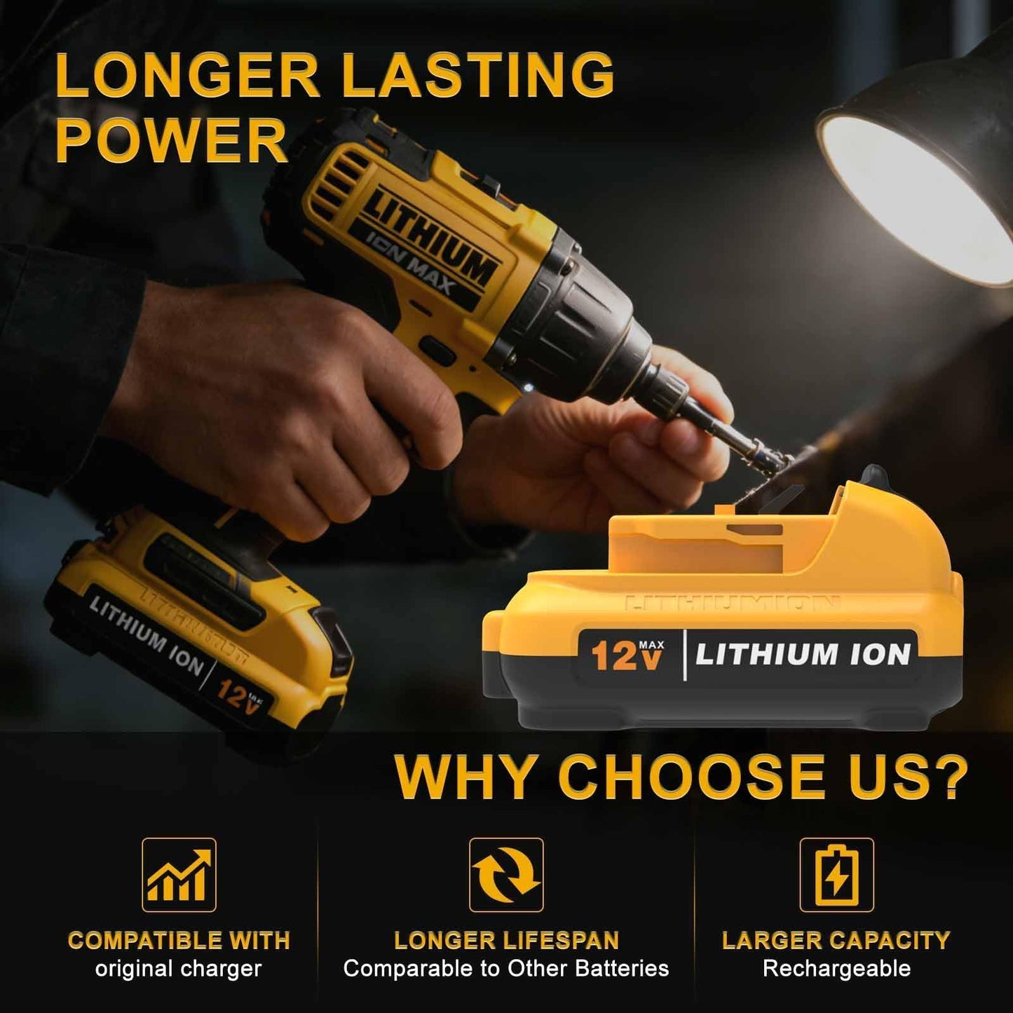 2Pack 4000mAh Replacement for Dewalt 12V Max Lithium Battery, LED Power Display Fast Charging Long Runtime, Compatible with Dewalt DCB121 DCB123 DCB125 DCB127