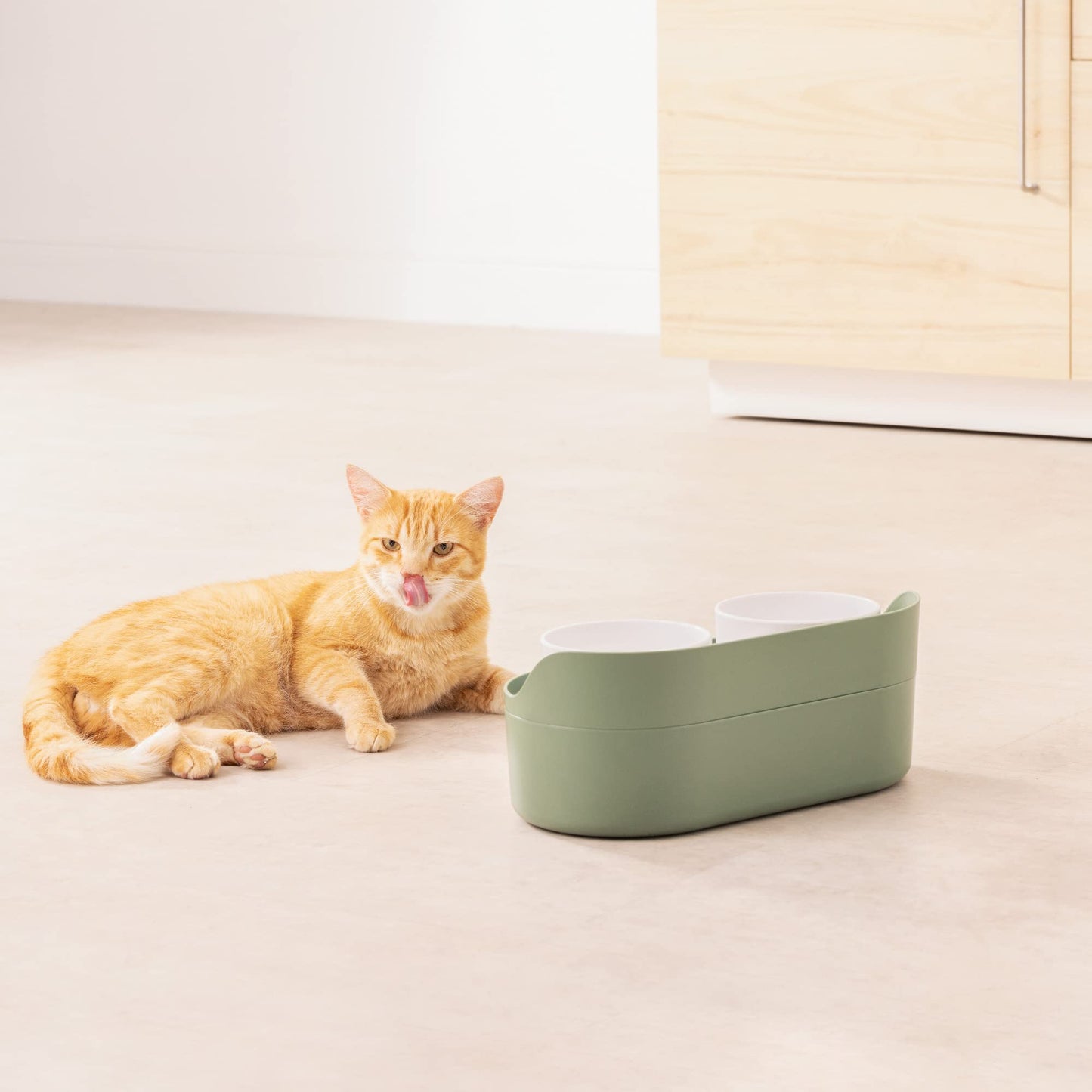 Navaris Pet Feeding Station with 2 Bowls - Elevated Dog Bowls with Food Storage - Dog or Cat Food and Water Bowl Set with Raised Stand - Ideal for Large Dogs