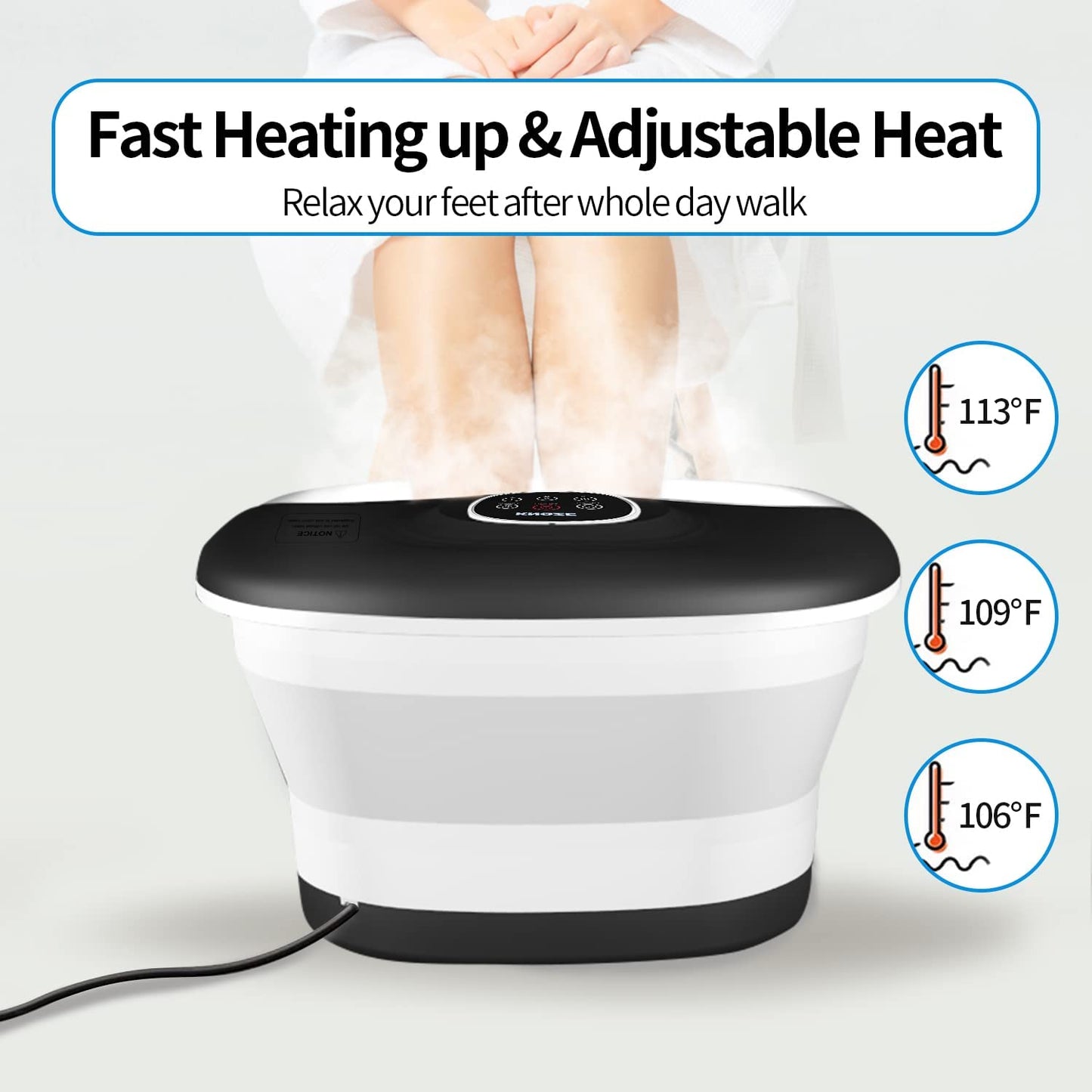 Collapsible Foot Spa Bath with Heat, Remote Control, Temperature Control, Bubbles, Pumice Stone, Red Light, Timer, 16 Massage Roller Pedicure Foot Spa Tub Foot Soaker for Soothe & Relax Tired Feet