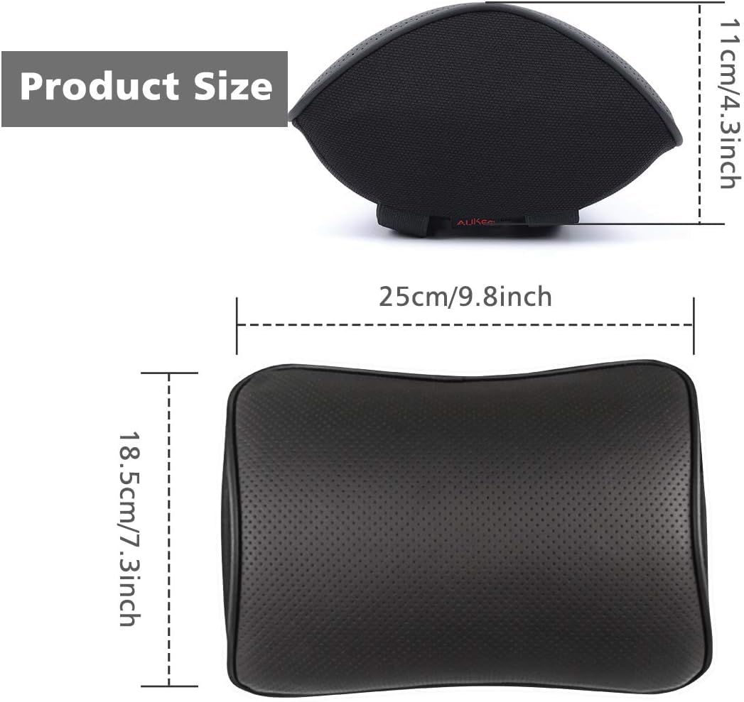 Aukee Car Pillow - Leather Memory Foam Car Headrest Pillow, Supporting Neck Pillow, Camping Travel Neck Rest Pillow for Car Seats - Black (Pack of 2)