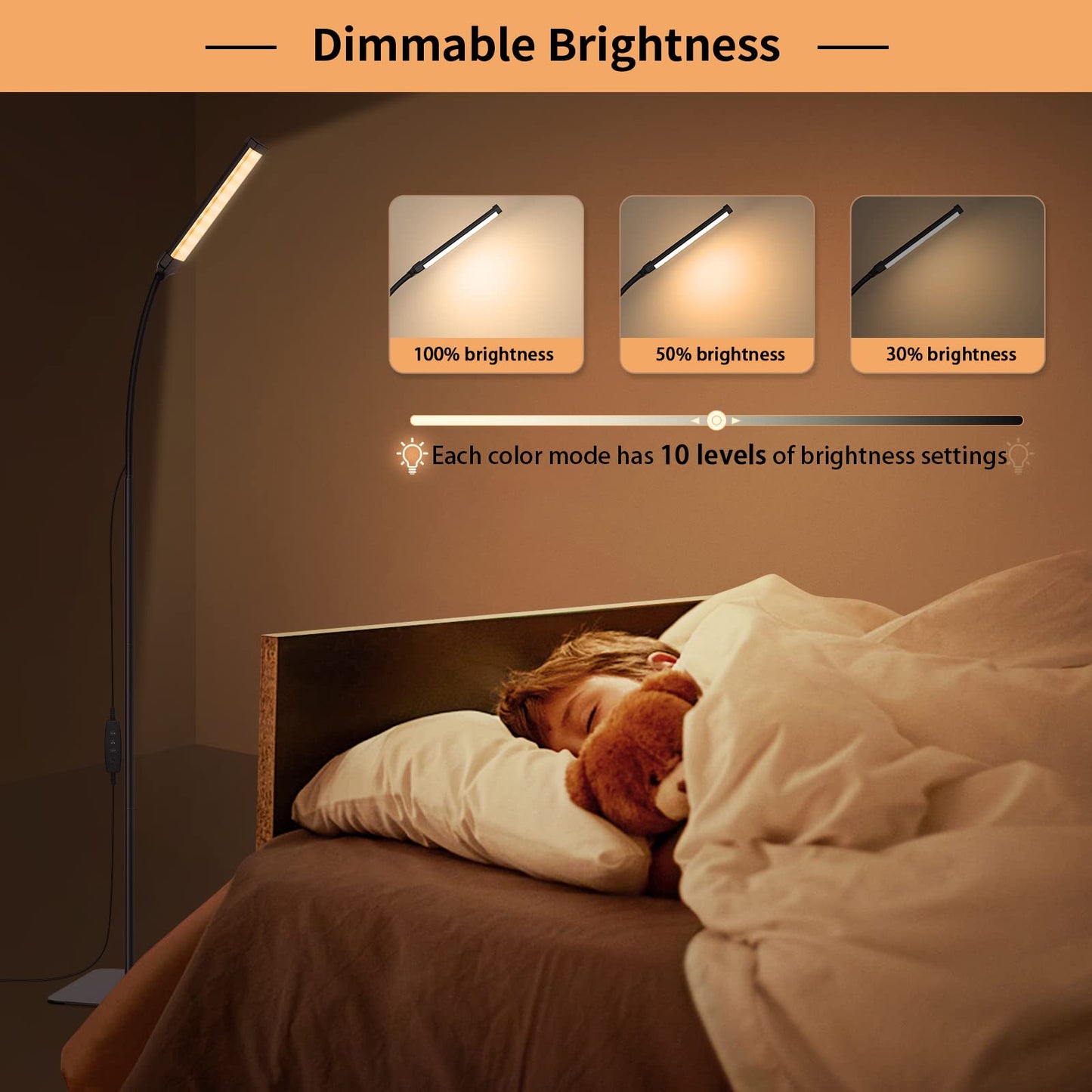 Floor Lamp, iFalarila Reading Lamps Floor Standing [120 LEDs with 3 Color Mode 3000K-6000K & 10 Brightness Setting] Dimmable Desk Light with Flexible Arm for Living Room Bedroom Office
