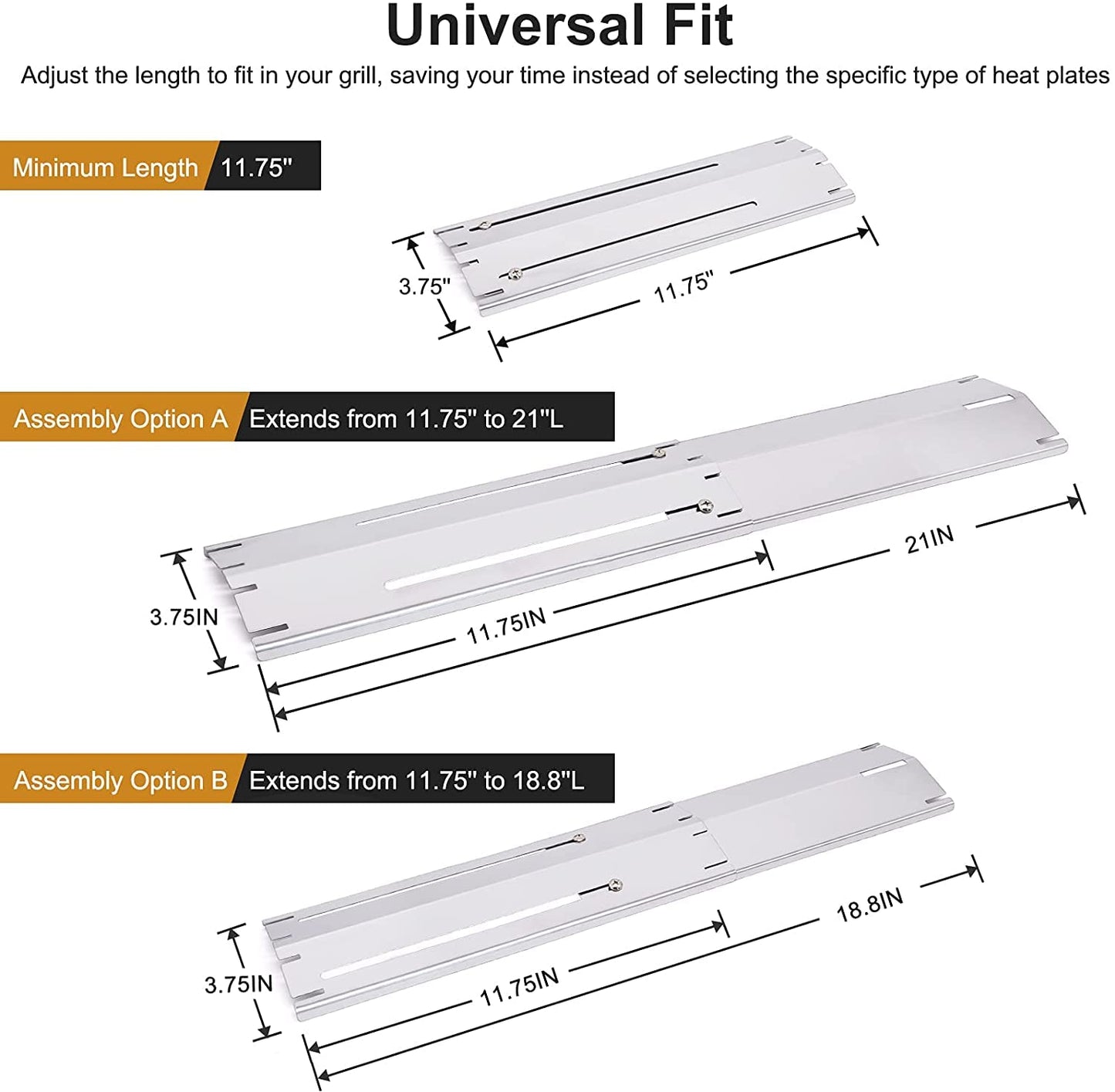Hiorucet Heavy Duty Adjustable BBQ Heat Shields, Heat Plates, Stainless Steel Grill Burner Covers, Heat Tents, Flame Tamers, Flavorizer Bars for Gas Grill, Extends from 11.75" up to 21" L, 5 Pack