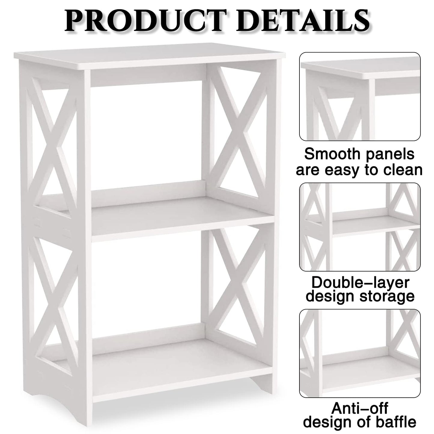 OKSTENCK Small Bookshelf Bookcase 2 Layers, White Side Table, Bedside Table, End Table, Suitable for Living Room, Bedroom, Office.