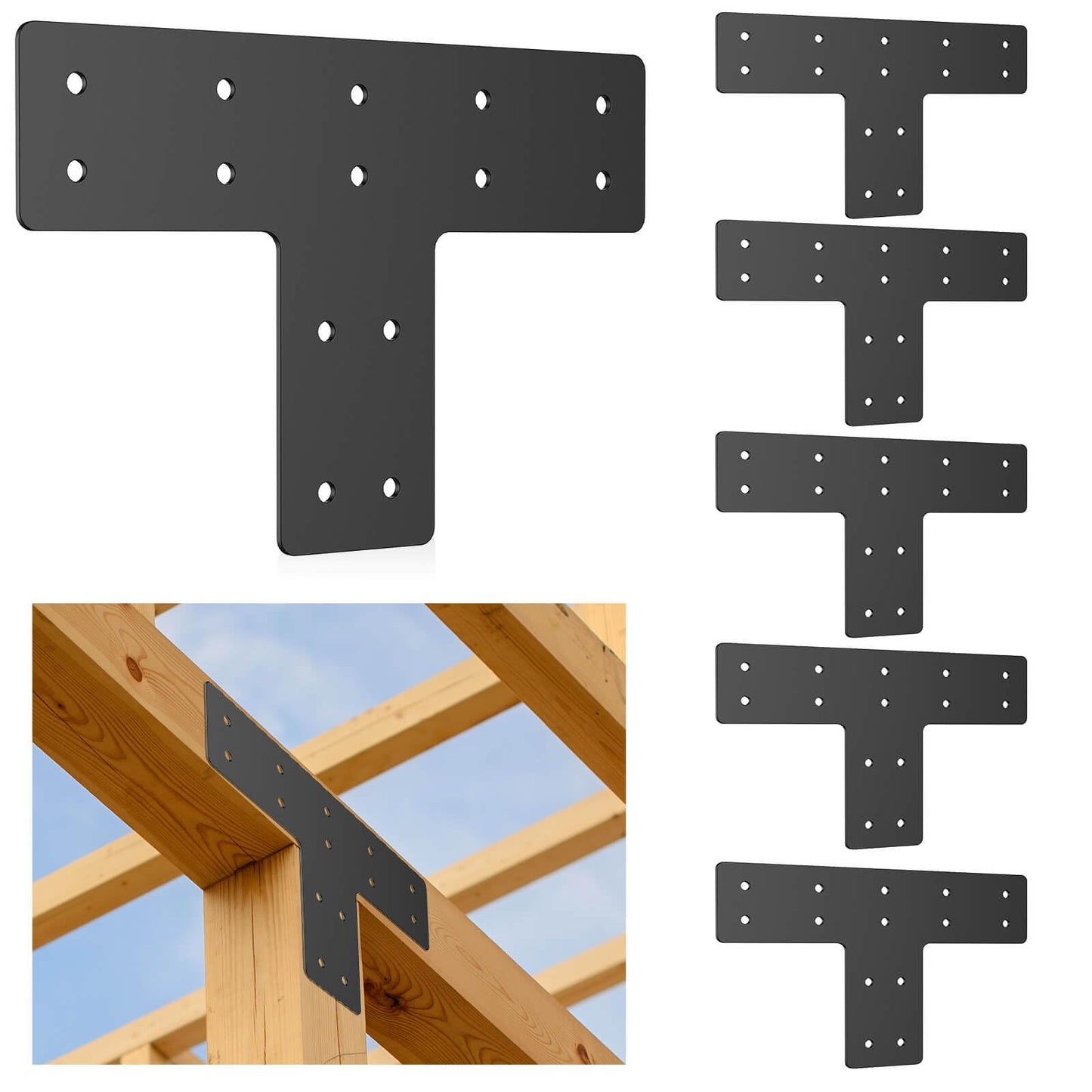 12" x 8" Post to Beam Bracket, T Plate 6 PCS, T Post Brackets Thickness 3mm T Plate for Repairing Fixing Connecting Mending Plate - IWONGO Supplied