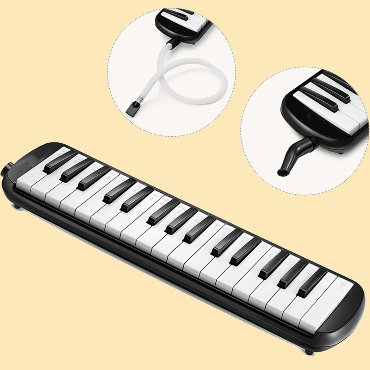 Melodica 32 Key Air Piano Instrument with Double Mouthpiece Tubes Carrying Bag for Beginners Adults Music Education and Practice(Black)