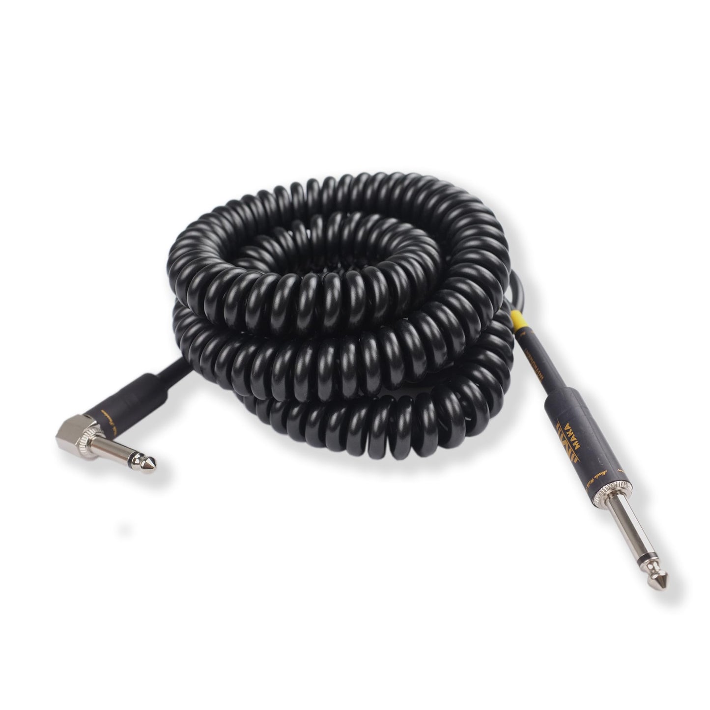 M MAKA Premium Guitar Coil Cable 30 Feet, Instrument Coiled Curly Cord for Guitar Bass, 1/4 inch Right Angle to Straight, Pearl Black