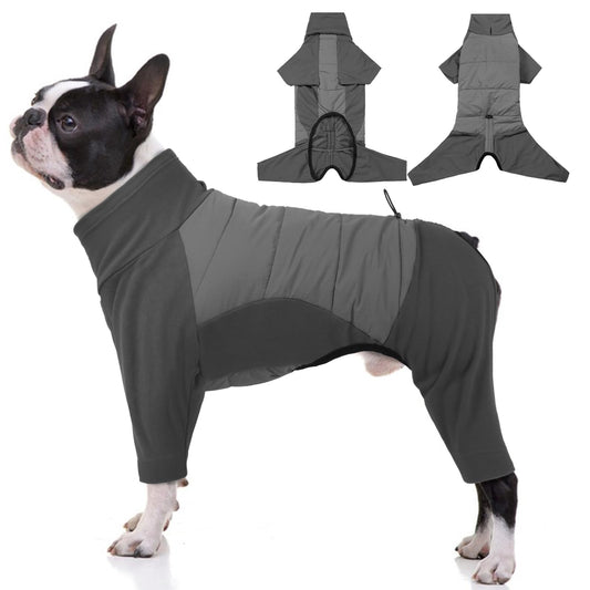 BRKURLEG Full Body Dog Winter Coat Warm Fleece Pullover Pajamas, Four Legs Covered Windproof Dog Jacket for Small to Large Dogs, Turtleneck Dogs Snowsuit, Pet Cold Weather Clothes, Grey M