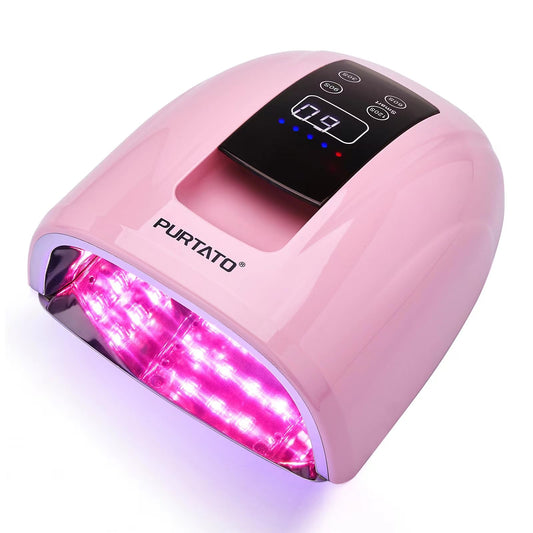 Purtato Professional Salon Rechargeable 90W UV LED Cordless Nail Lamp,45 lamp Beads Long Battery Life,Removable Stainless Steel Bottom, No Black Hands Nail Dryer (Pink)