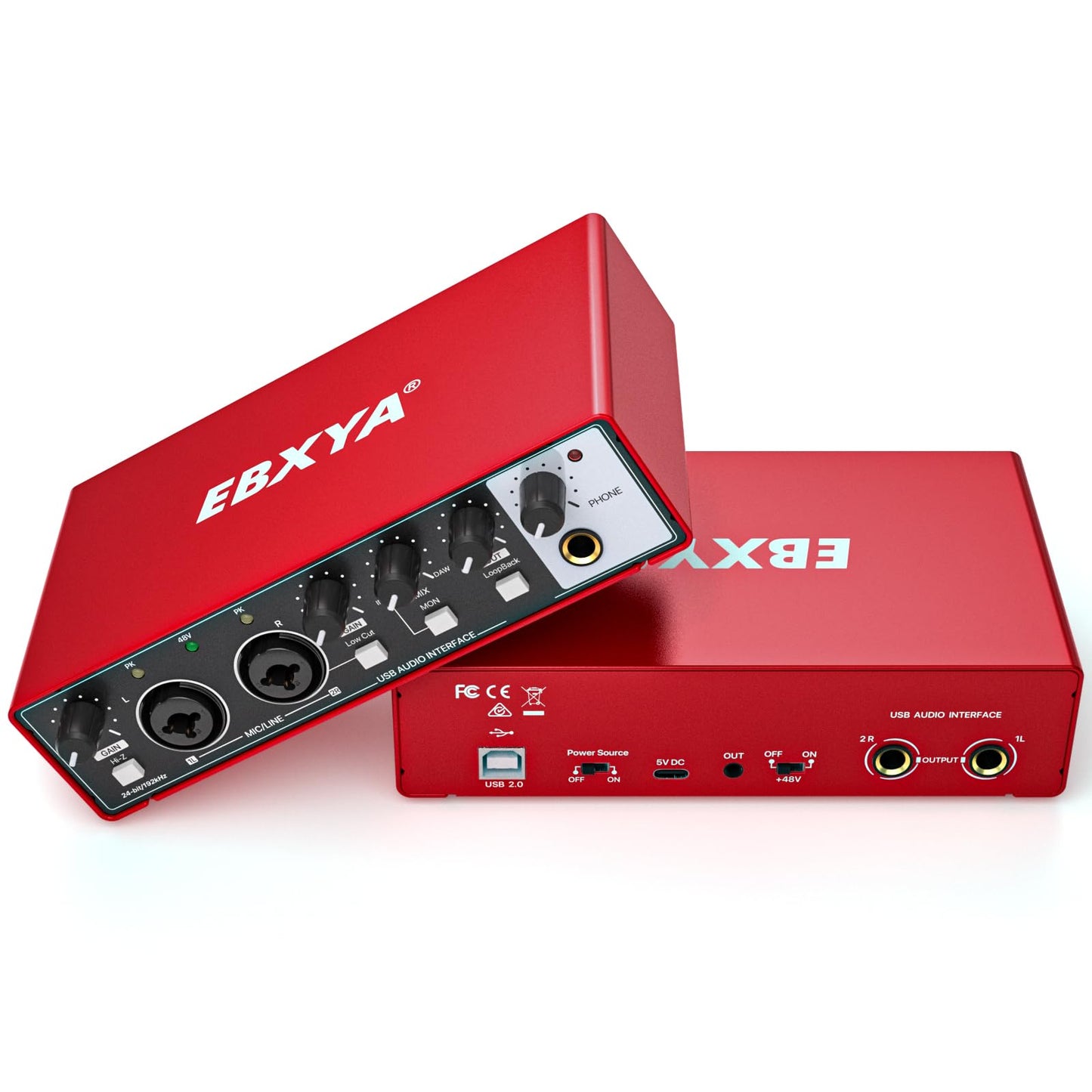 USB Audio Interface for PC,Computer Audio Interface for Recording Music 24Bit/196kHz, Portable Interfaz de Audio Mixer for Studio, Beginner Friendly Guitar Audio Interface (Audio Interface-Red)