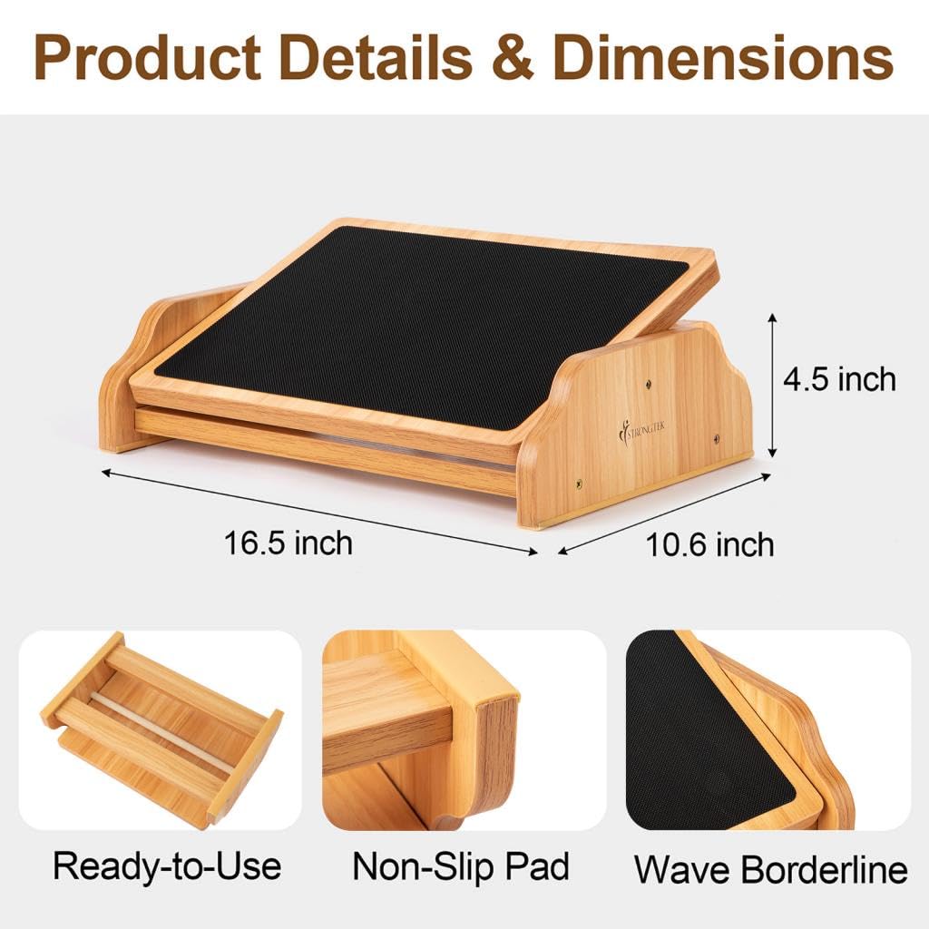 StrongTek Rocking Foot Rest Under Desk, Ergonomic Foot Stool with Three Adjustable Positions, Non-Slip Foot Step for Comfort & Stability, Enhance Work Posture & Circulation, Perfect for Office, Home