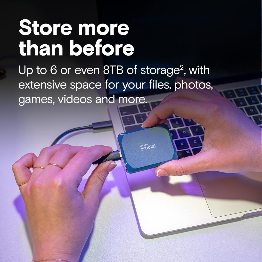 Crucial X10 1TB Portable SSD, Up to 2,100MB/s, USB 3.2 USB-C, External Solid State Drive, Compatible with Windows, Mac & Android, Durable Storage for Games, Photos & Files, Blue - CT1000X10SSD9-02